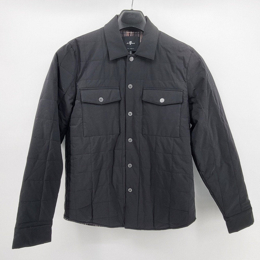 7 For All Mankind Black Quilted Jacket Womens Small Plaid Lining Overcoat new